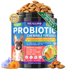 WEALLIN dog probiotics chews with krill-core center aid digestion.