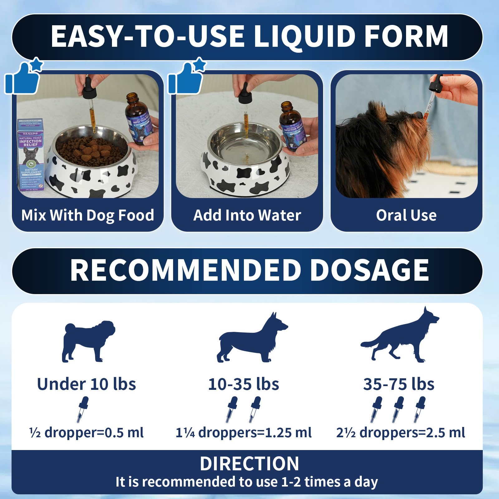 WEALLIN dog yeast drops into food — effortless mixing for faster absorption.