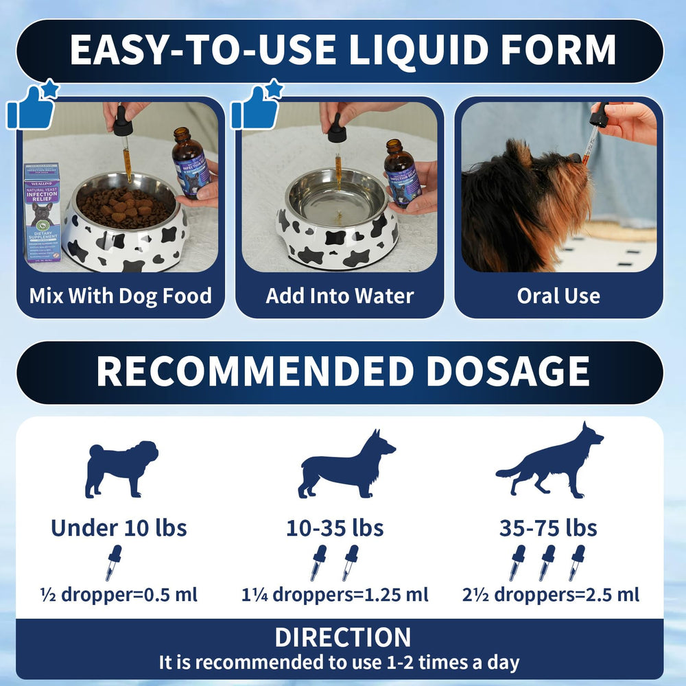 WEALLIN dog yeast drops into food — effortless mixing for faster absorption.