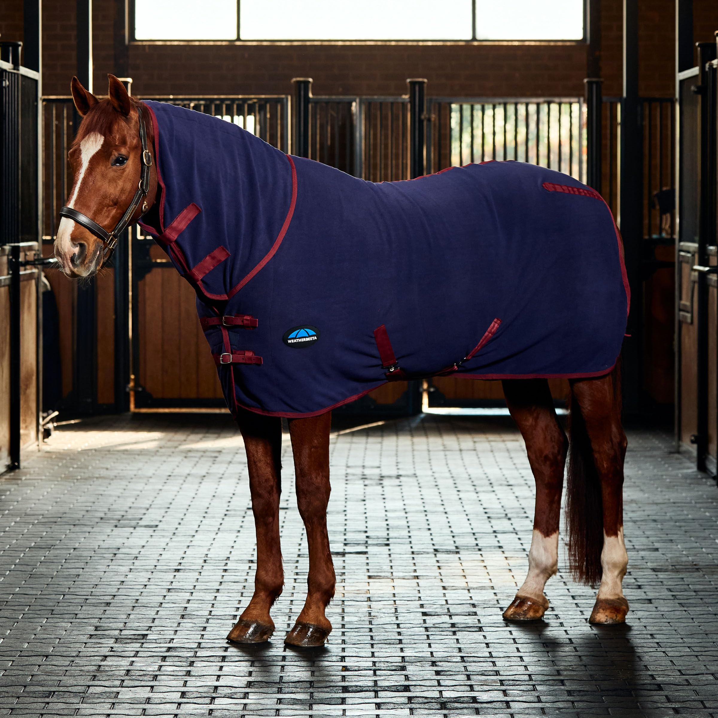 WeatherBeeta anti-static fleece cooler neck-coverage shows full neck protection for moisture management.