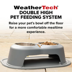 WeatherTech stand and mat assembly demonstrates sturdy, easy to clean mealtime setup