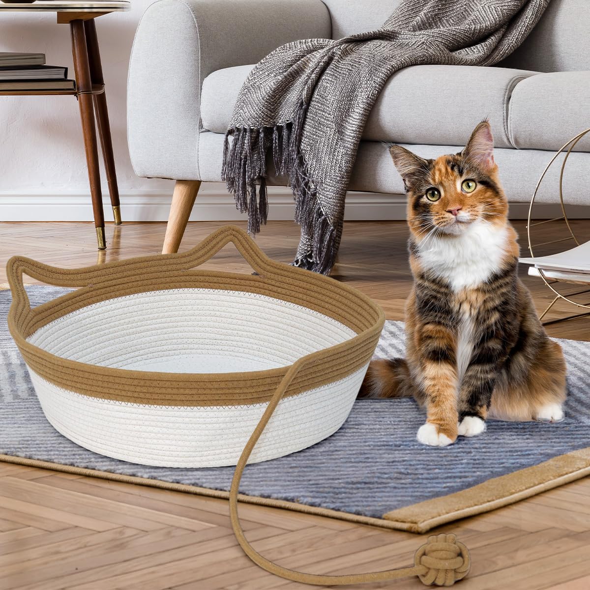 WEAVELYRICS cotton rope cat bed large diameter providing a spacious retreat for bigger pets