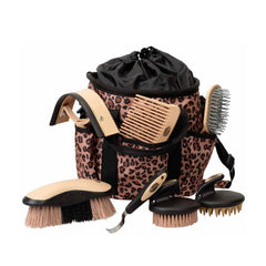 Weaver Leather grooming kit tan leopard tote showing organized storage for grooming tools
