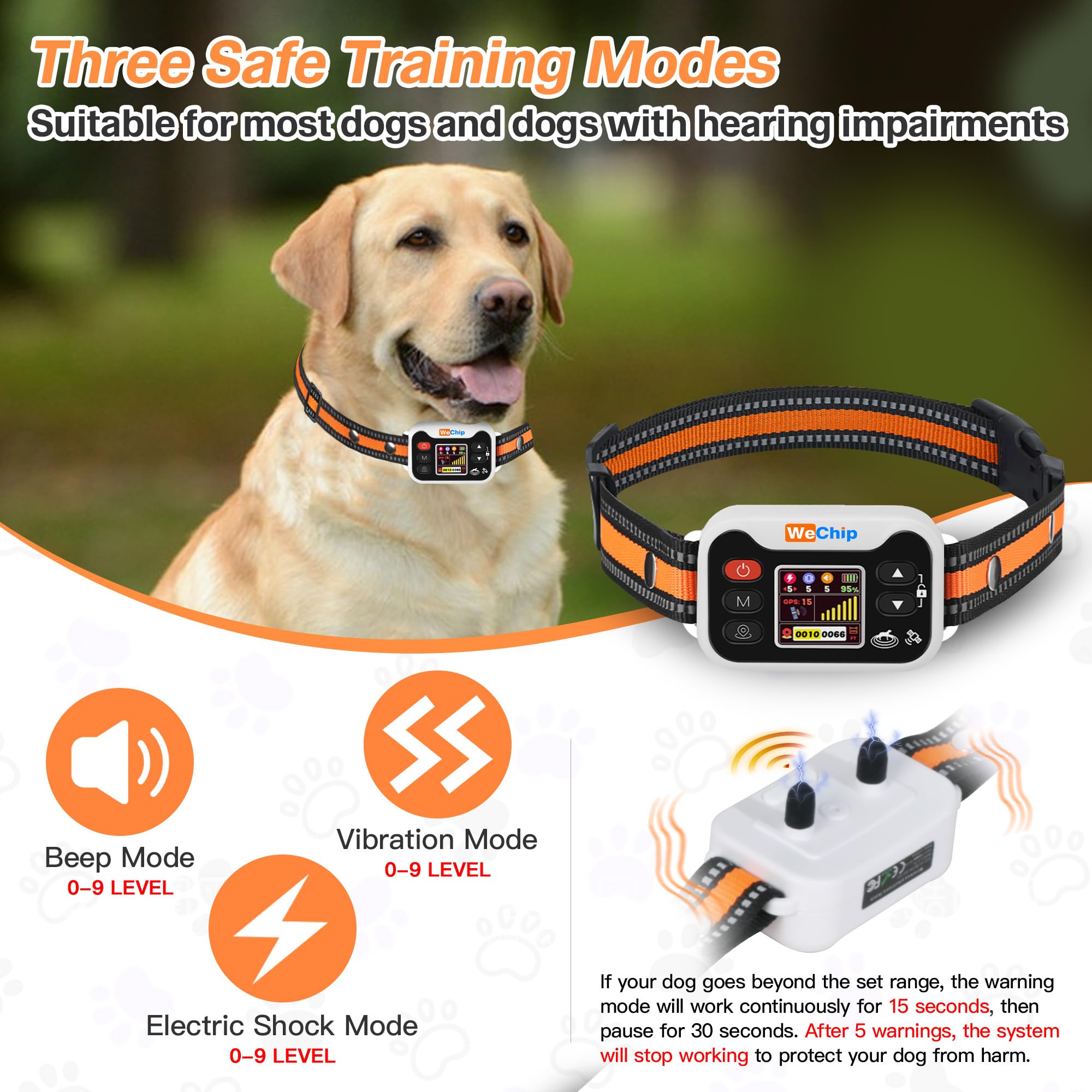 WeChip dog fence controller display demonstrates quick outdoor boundary setup.