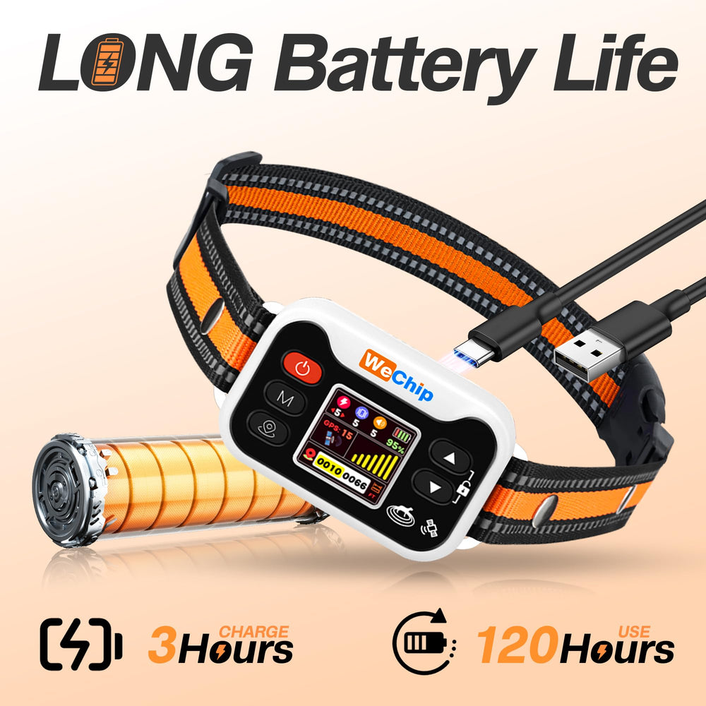 WeChip GPS dog collar shows 3 correction modes ideal for training and boundary enforcement.