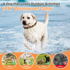 WeChip GPS dog collar IPX7 waterproof design shown for wet-weather adventures.