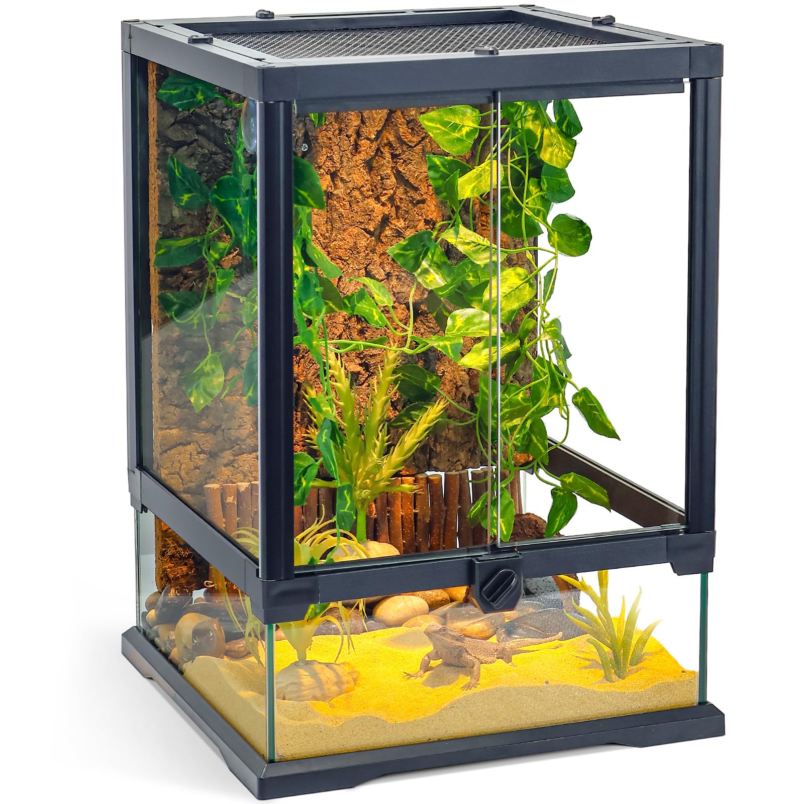 Wedoelsim full glass panoramic vivarium provides crystal-clear viewing for reptiles and amphibians.