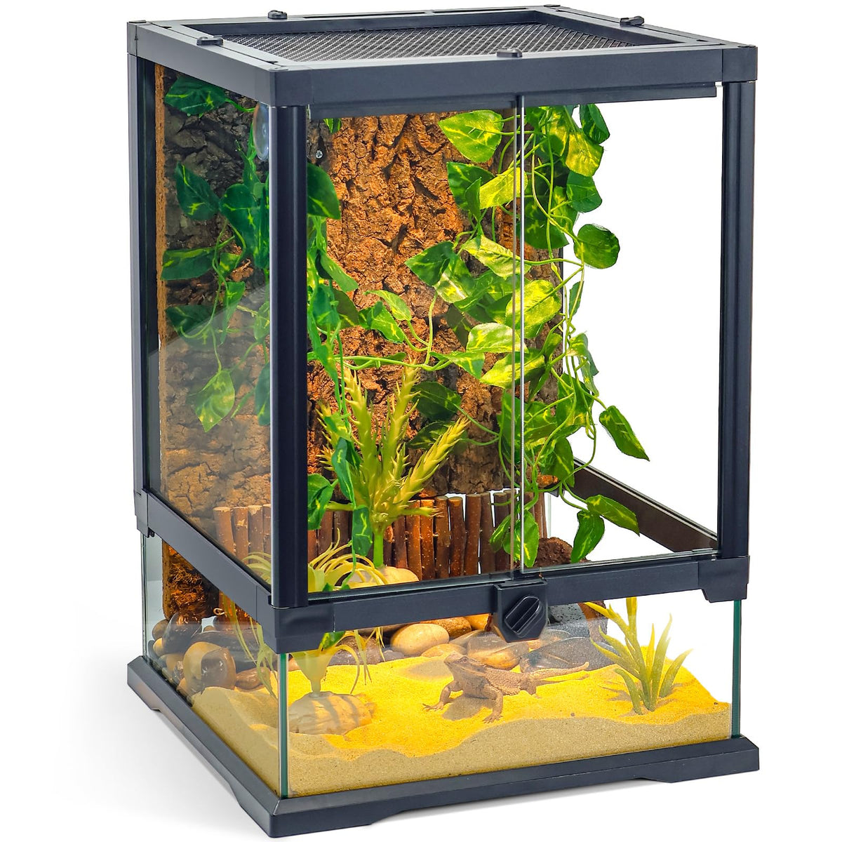 Wedoelsim full glass panoramic vivarium provides crystal-clear viewing for reptiles and amphibians.