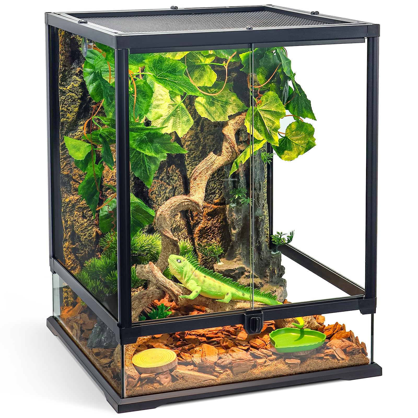 Wedoelsim full glass panoramic vivarium view enabling unobstructed reptile observation.