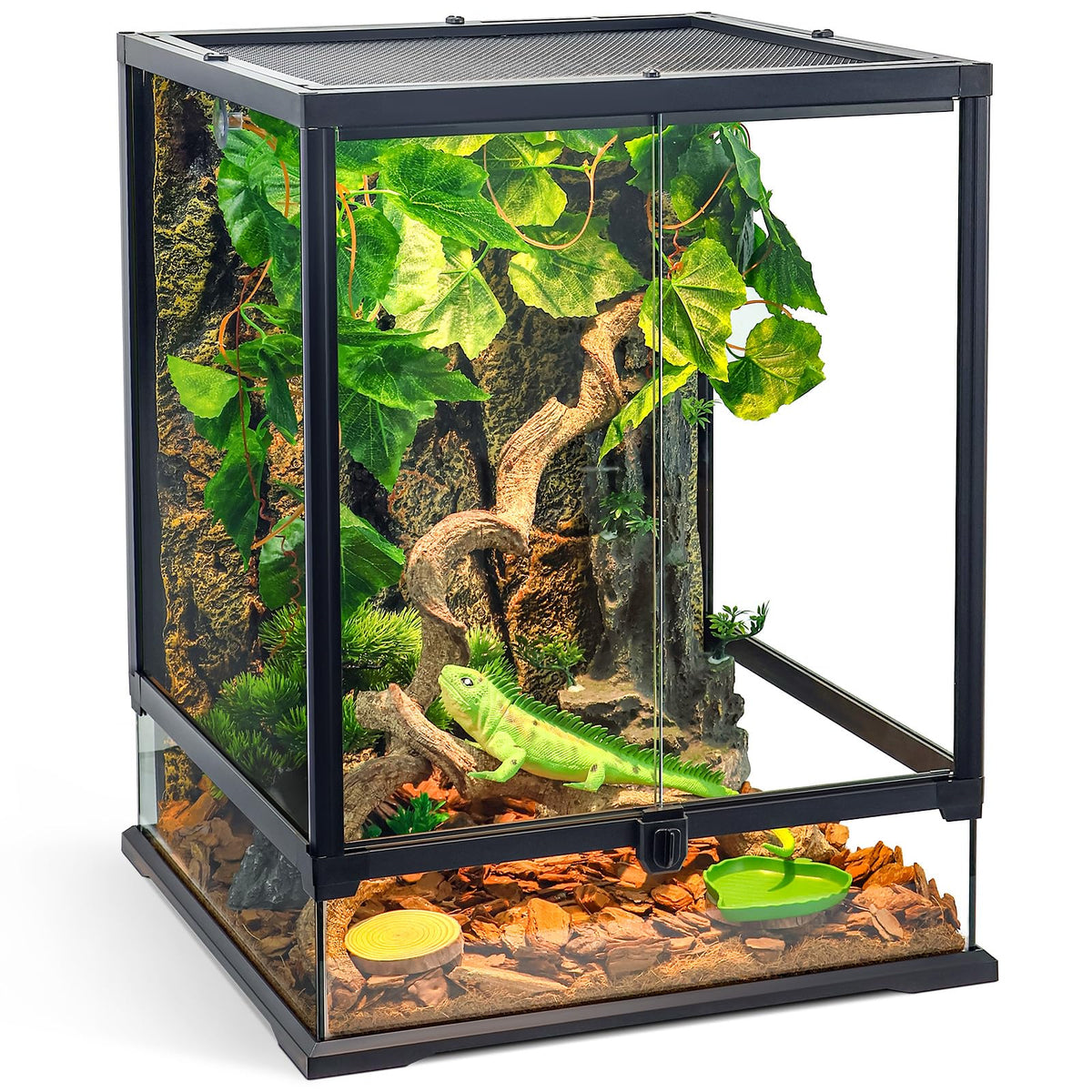 Wedoelsim full glass panoramic vivarium view enabling unobstructed reptile observation.