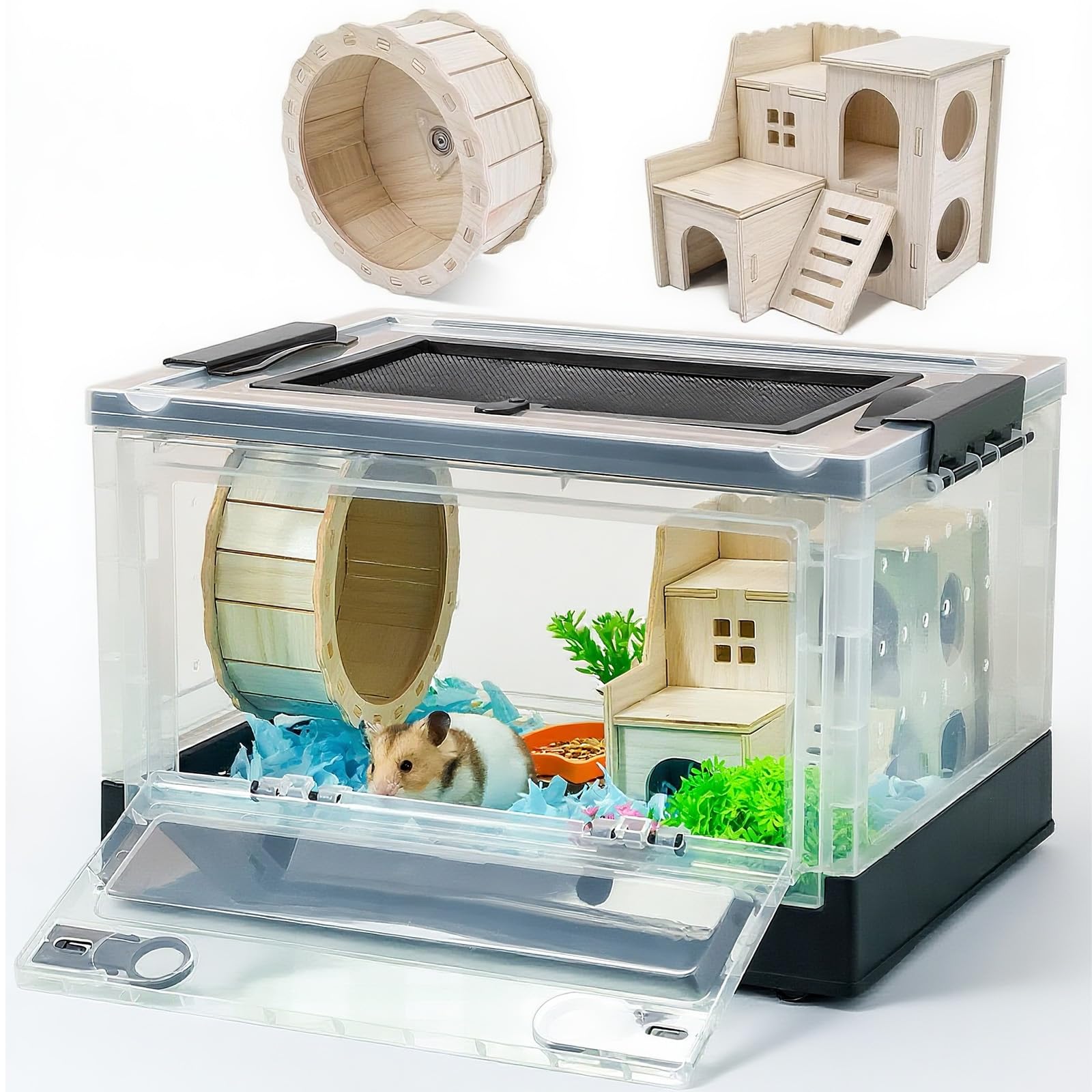 Wedoelsim hamster cage panoramic view helps you watch activity clearly.