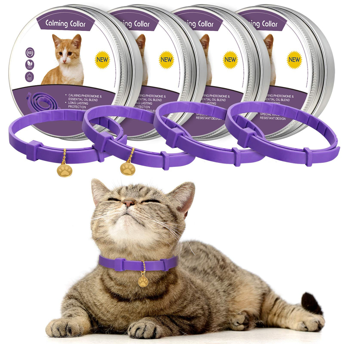 Weewooday cat calming collar close-up showing adjustable strap