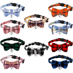 Weewooday plaid cat collar with bow tie and bell, safe breakaway design for daily wear.