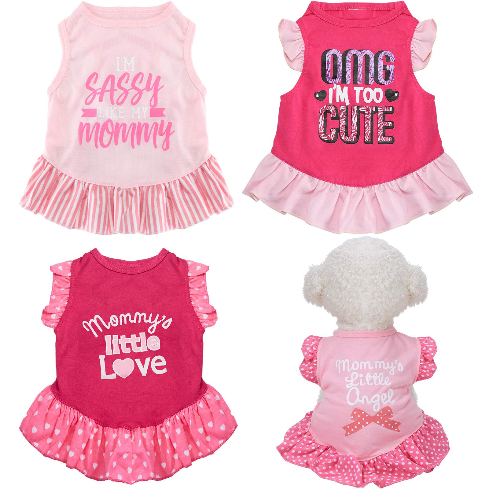 Weewooday dog dress shirt with pink ruffles on a small dog for stylish outdoor wear.