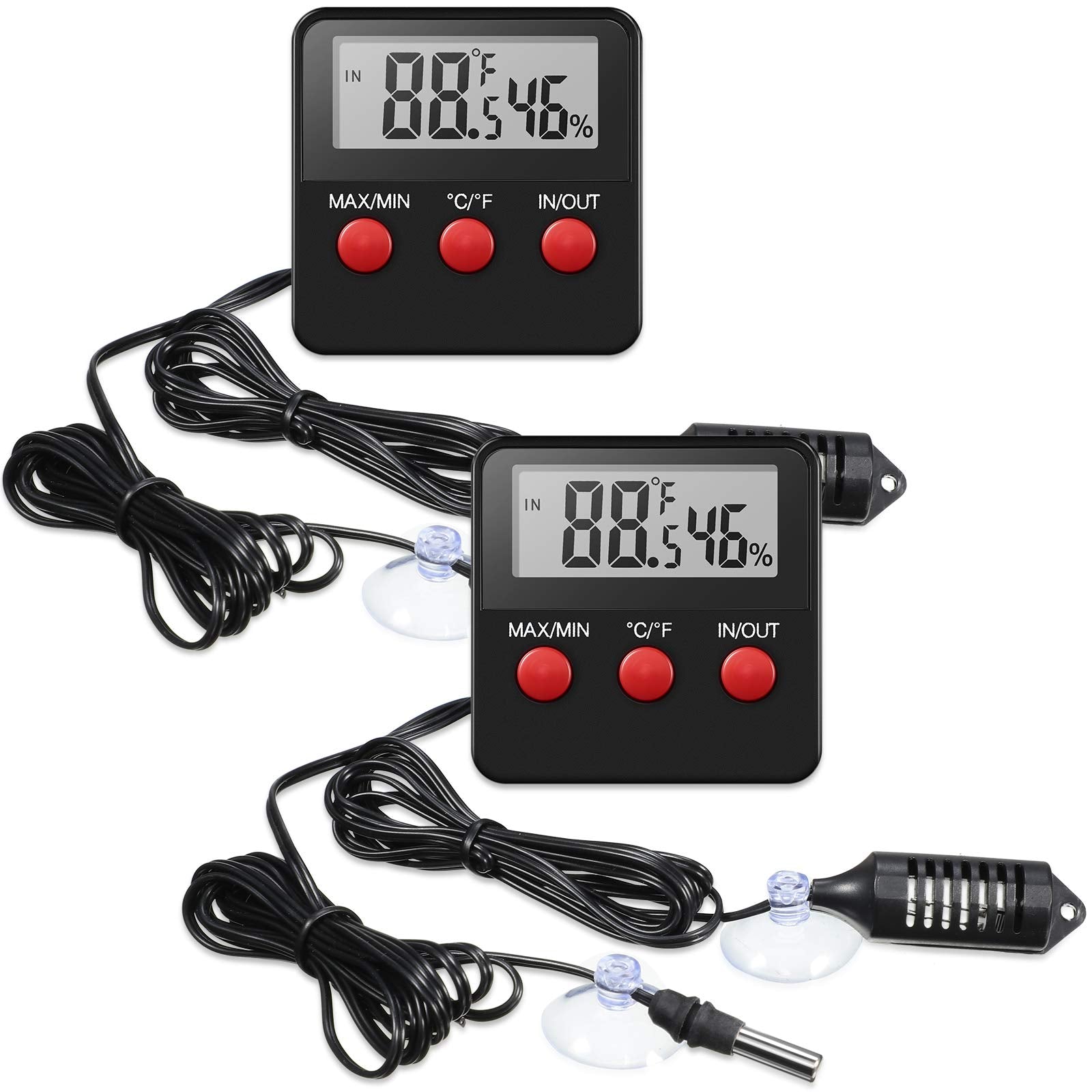 Weewooday two-pack reptile thermometer hygrometer provides quick temperature and humidity readings for terrariums.