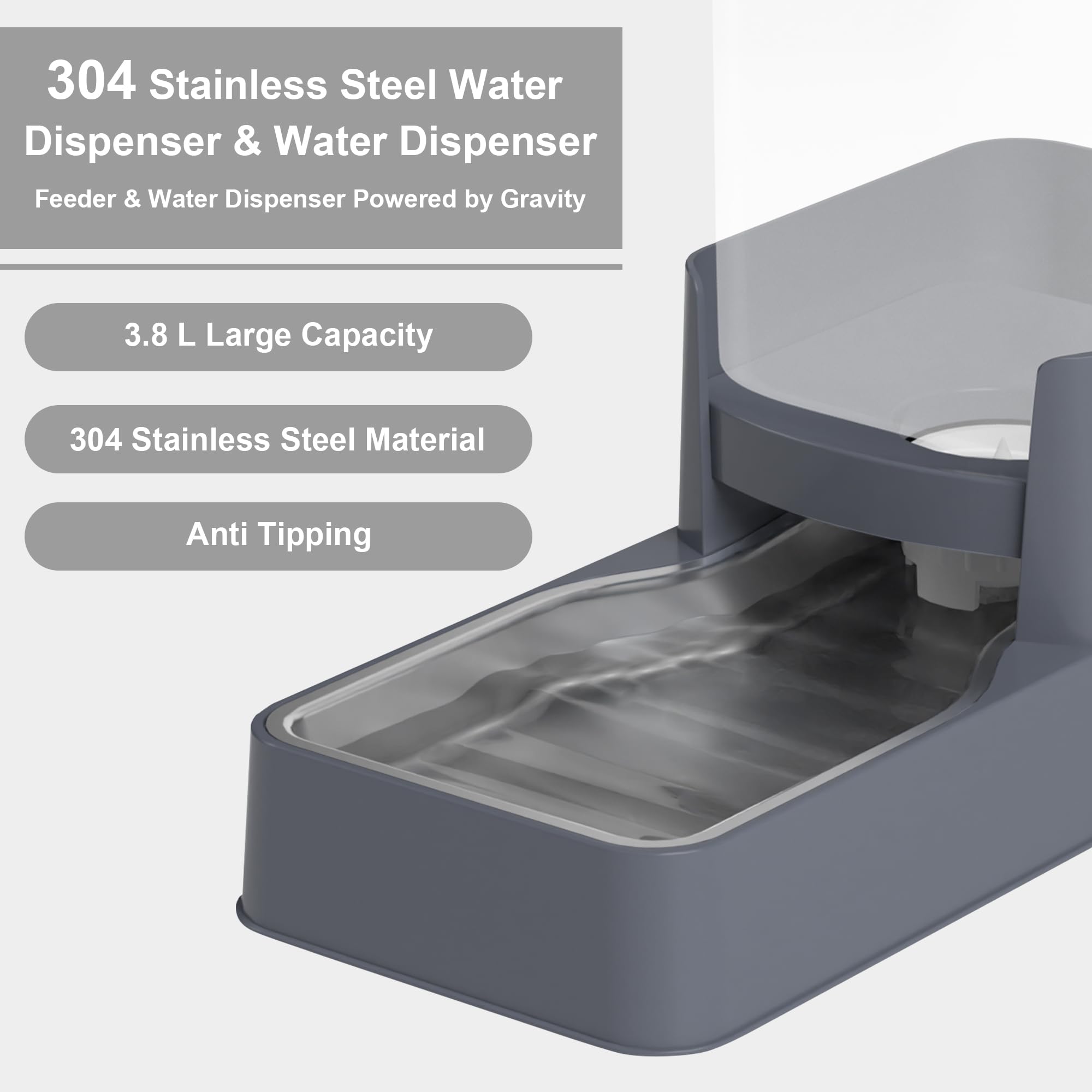 Auto-refill gravity system shown in action for worry-free feeding.