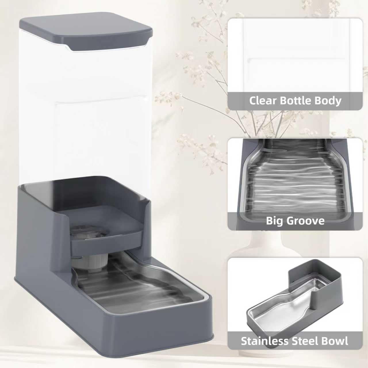 Dishwasher-safe stainless bowl simplifies cleanup after meals.