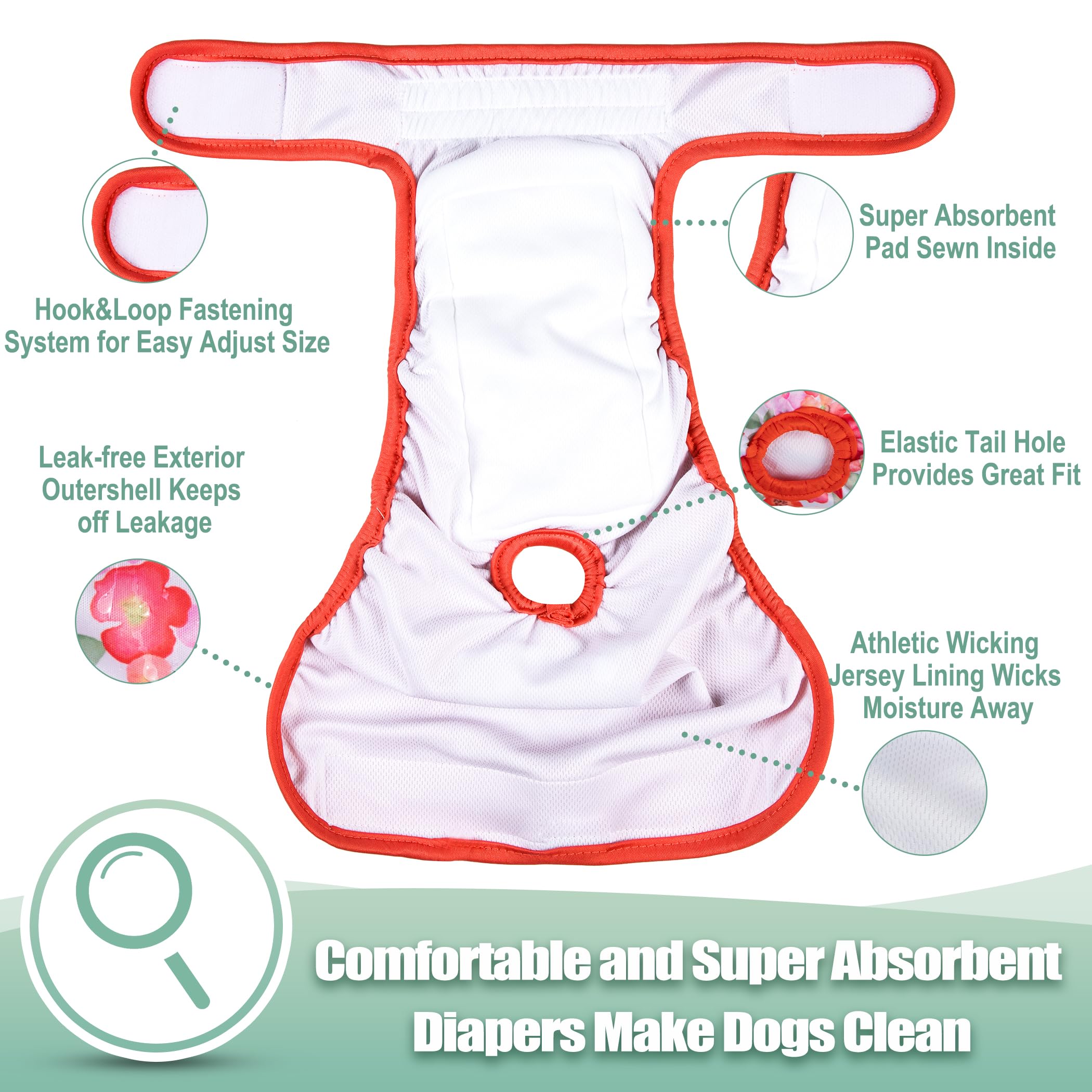 Wegreeco Blossoms dog diapers adjustable closures for a comfortable wear.
