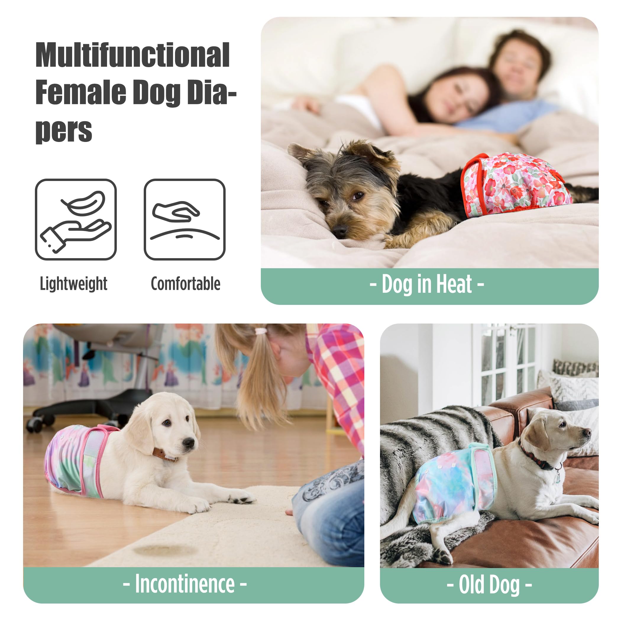 Wegreeco Blossoms size chart assists selecting the right diaper for your dog.