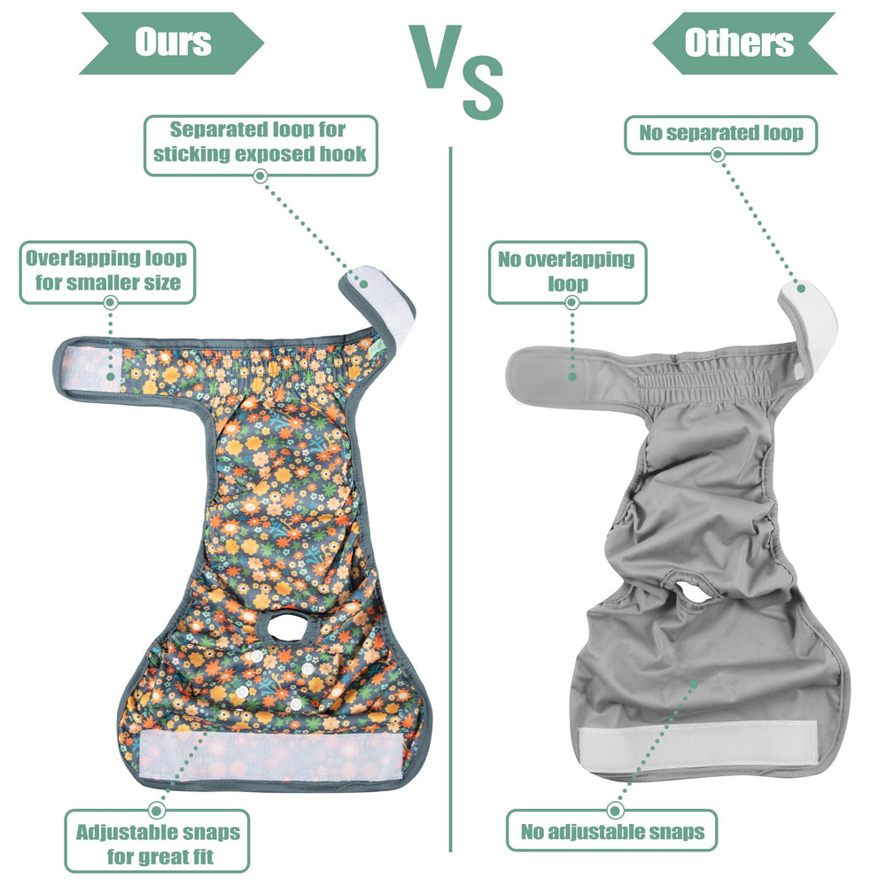 Wegreeco dog diapers snaps design offers customizable tail-hole fit.