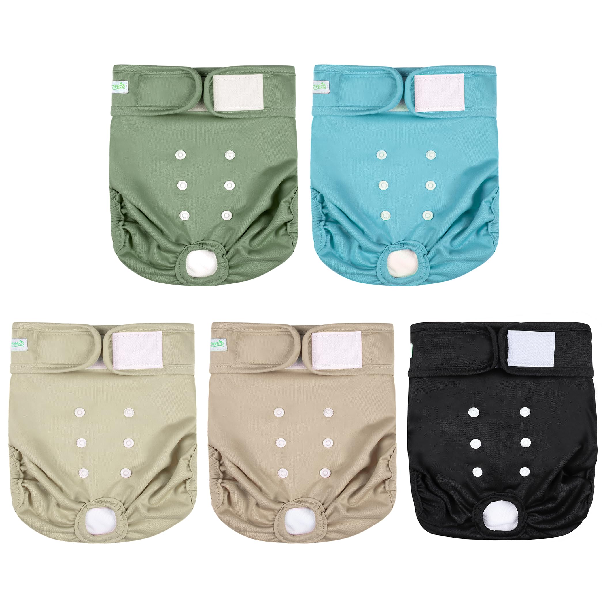 Wegreeco female dog diapers blue-green on dog for comfortable heat management and leak protection.