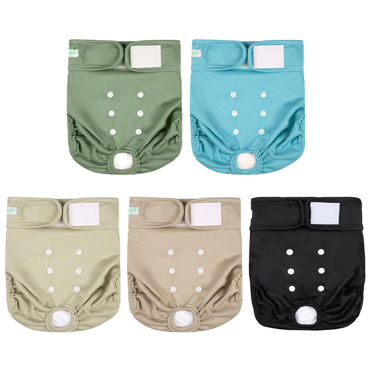 Wegreeco female dog diapers blue-green on dog for comfortable heat management and leak protection.