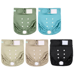 Wegreeco female dog diapers blue-green on dog for comfortable heat management and leak protection.