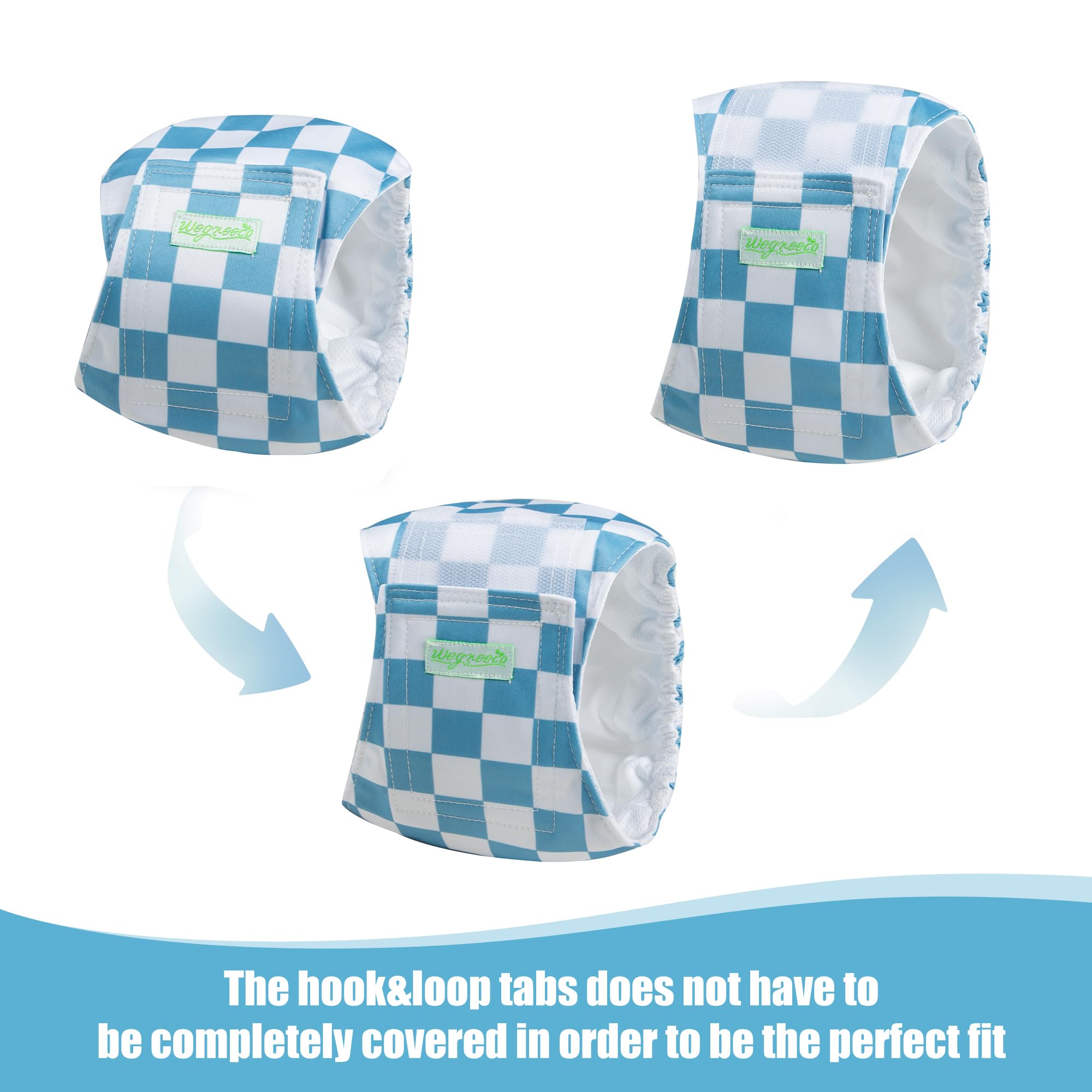 Wegreeco reusable diapers blue checkerboard pattern highlights leak-proof outer layer