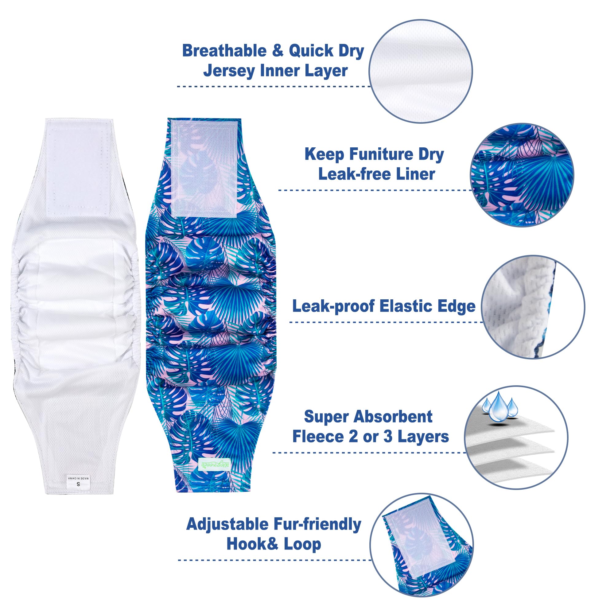 Wegreeco small dog diapers worn by a dog to demonstrate secure male fit