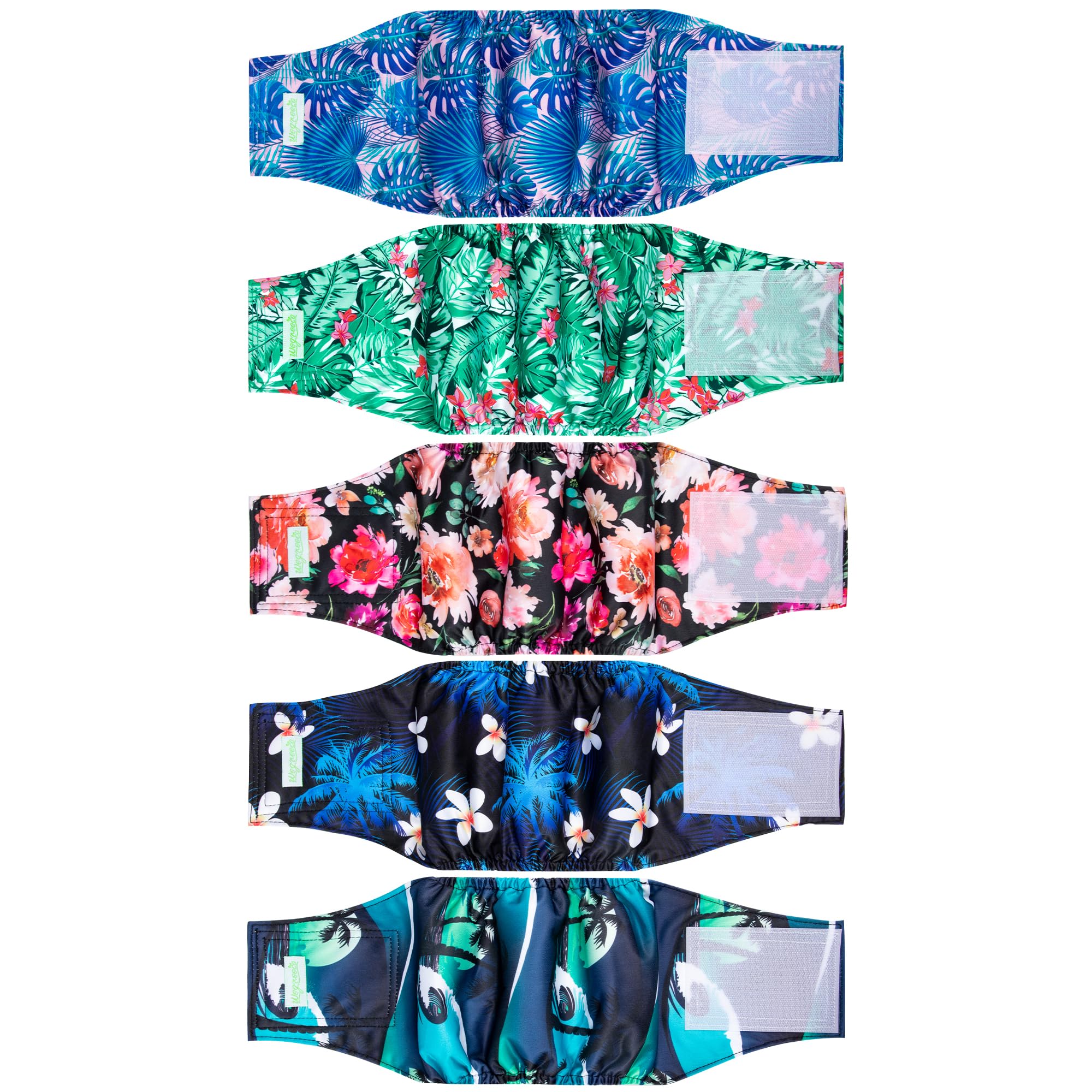 Wegreeco small dog diapers package-front showing the five-pack for easy, reusable use