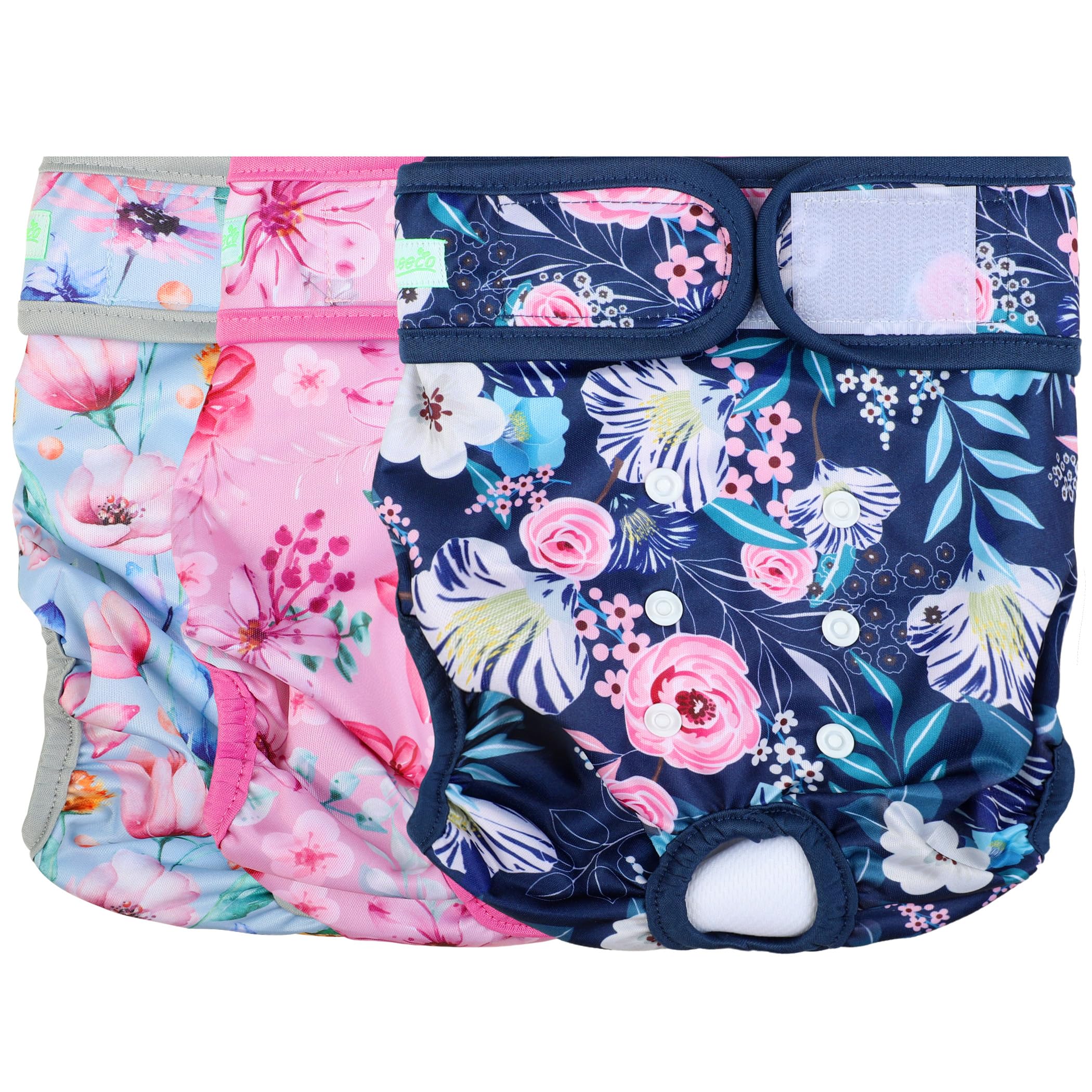 Wegreeco washable diaper wrap lifestyle image showing comfortable fit for small dogs.