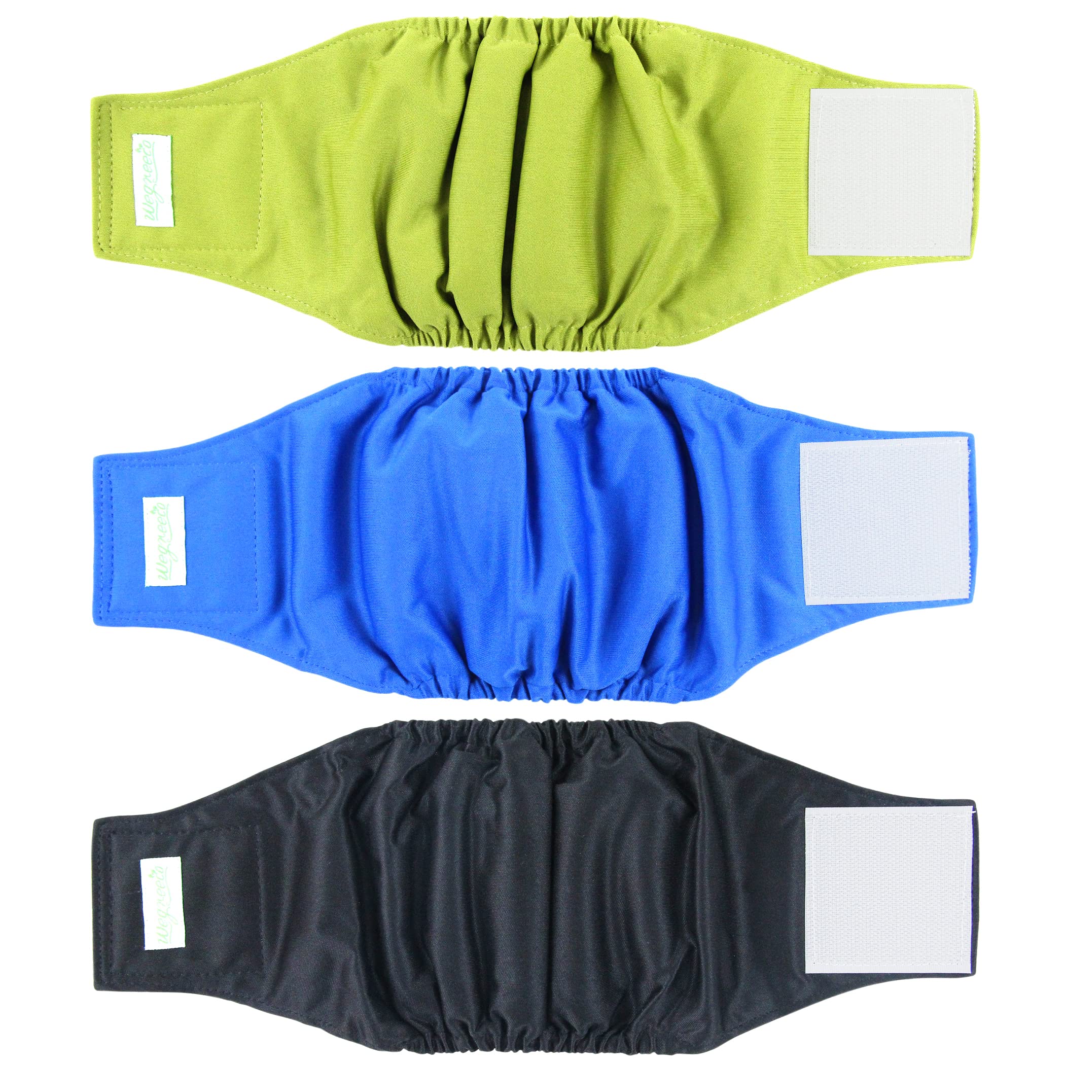 Wegreeco washable dog diapers pack in Black Blue Olive keeps dogs dry and comfortable.