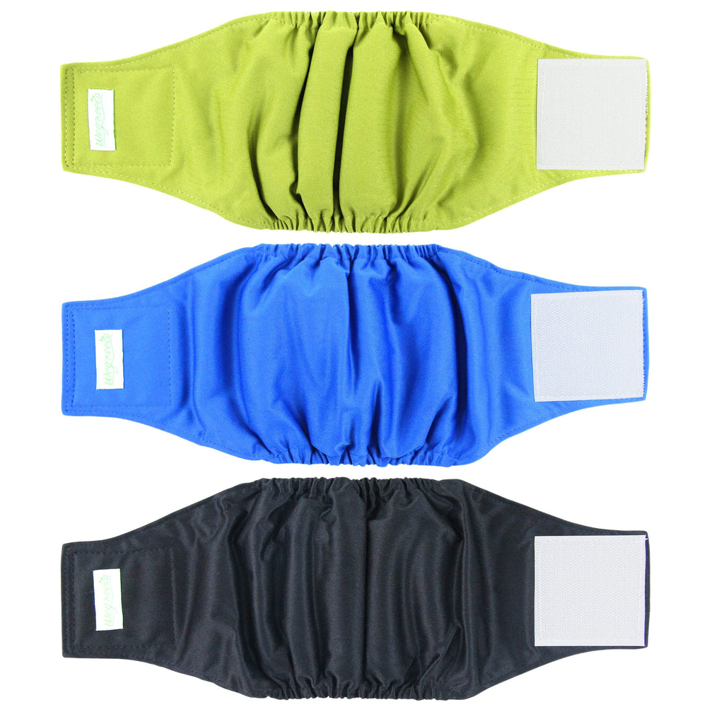 Wegreeco washable dog diapers pack in Black Blue Olive keeps dogs dry and comfortable.