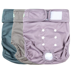 Wegreeco washable dog diapers worn on a dog for comfortable protection during heat.