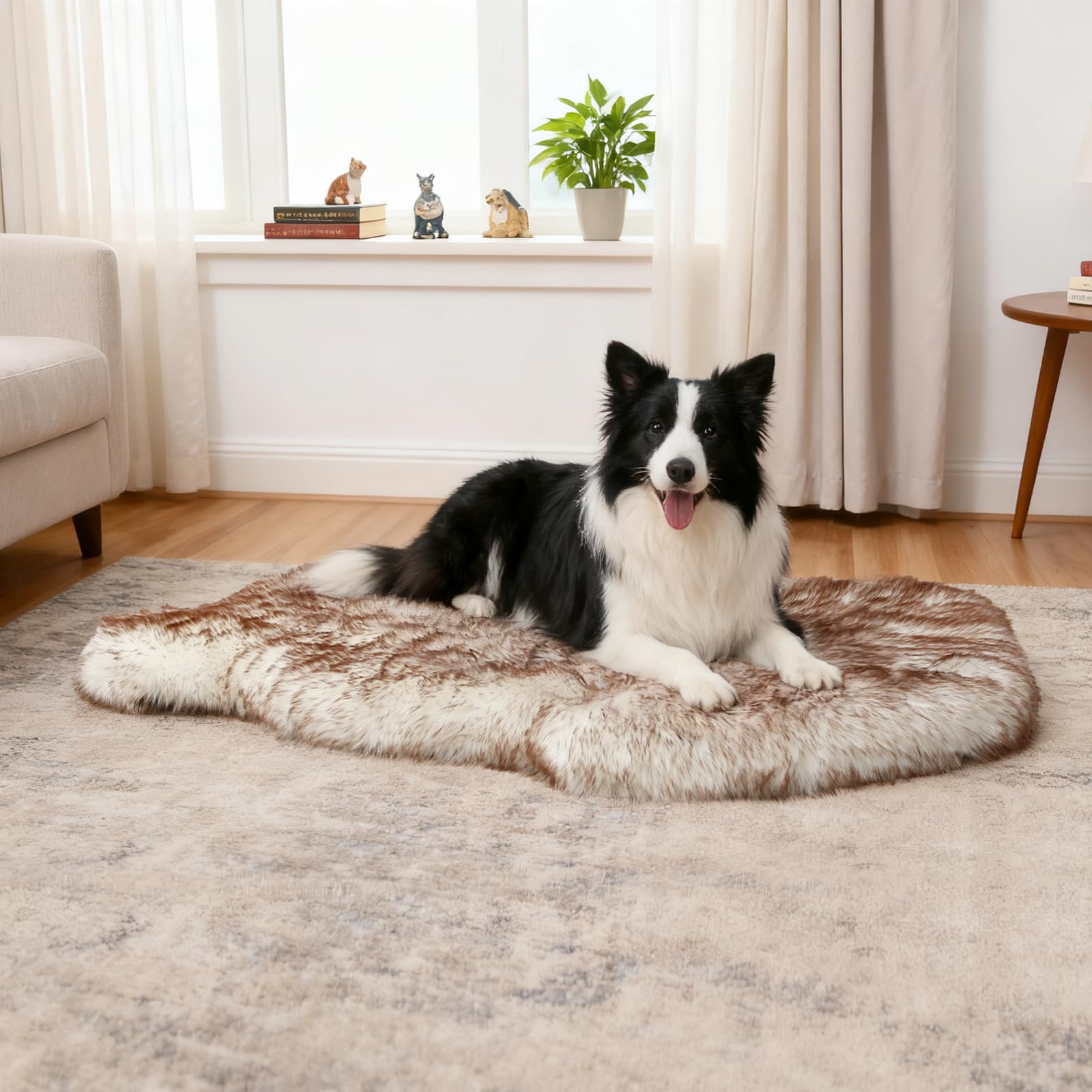 Welfibr Christmas bed in a cozy living room scene emphasizes warmth for family pets.
