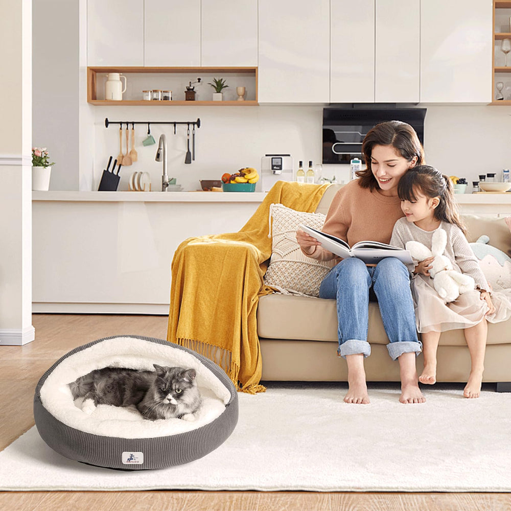 Welfibr gray pet bed nap nook creates a warm private retreat for rest.