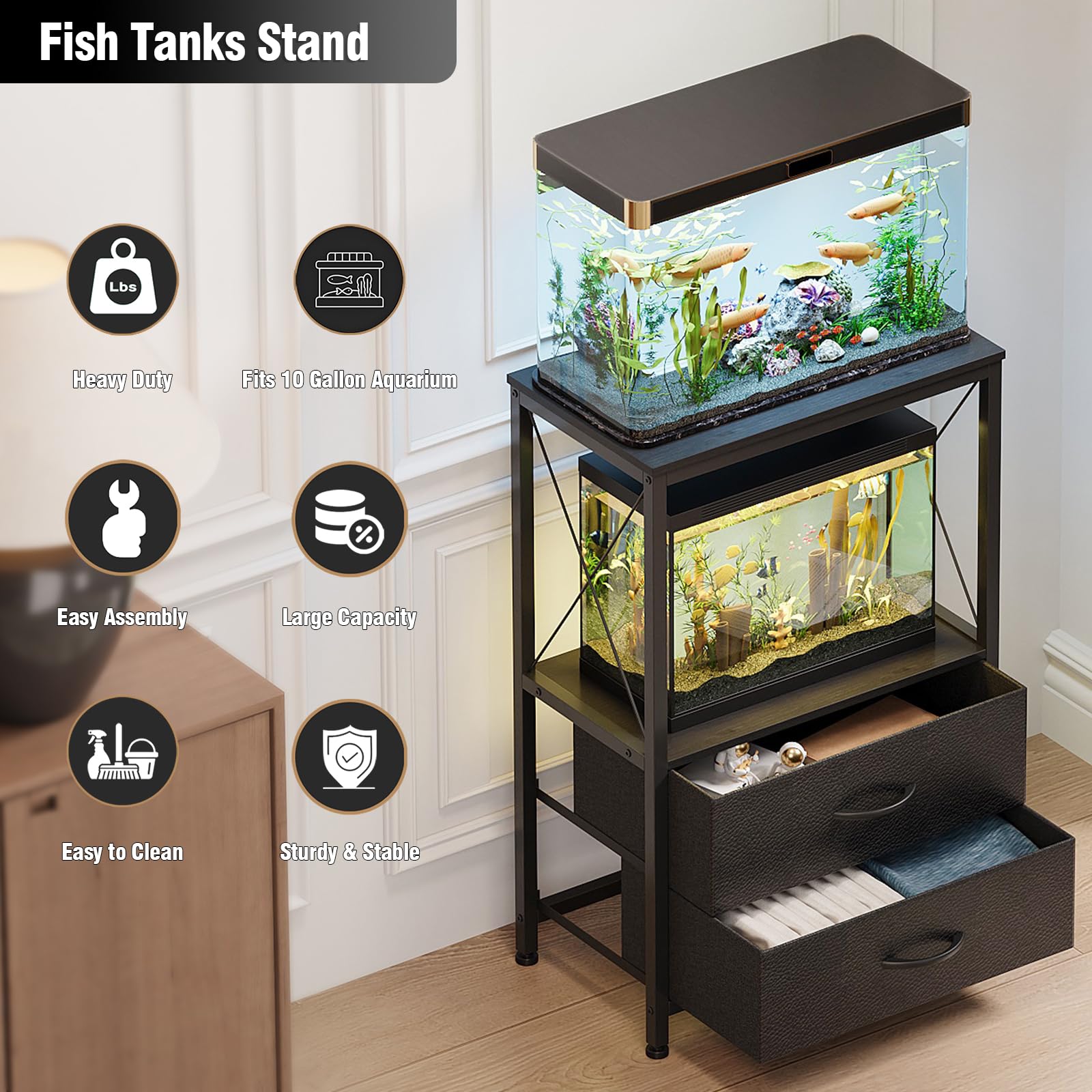 Welfuturer aquarium stand drawers closed stores nets and kits