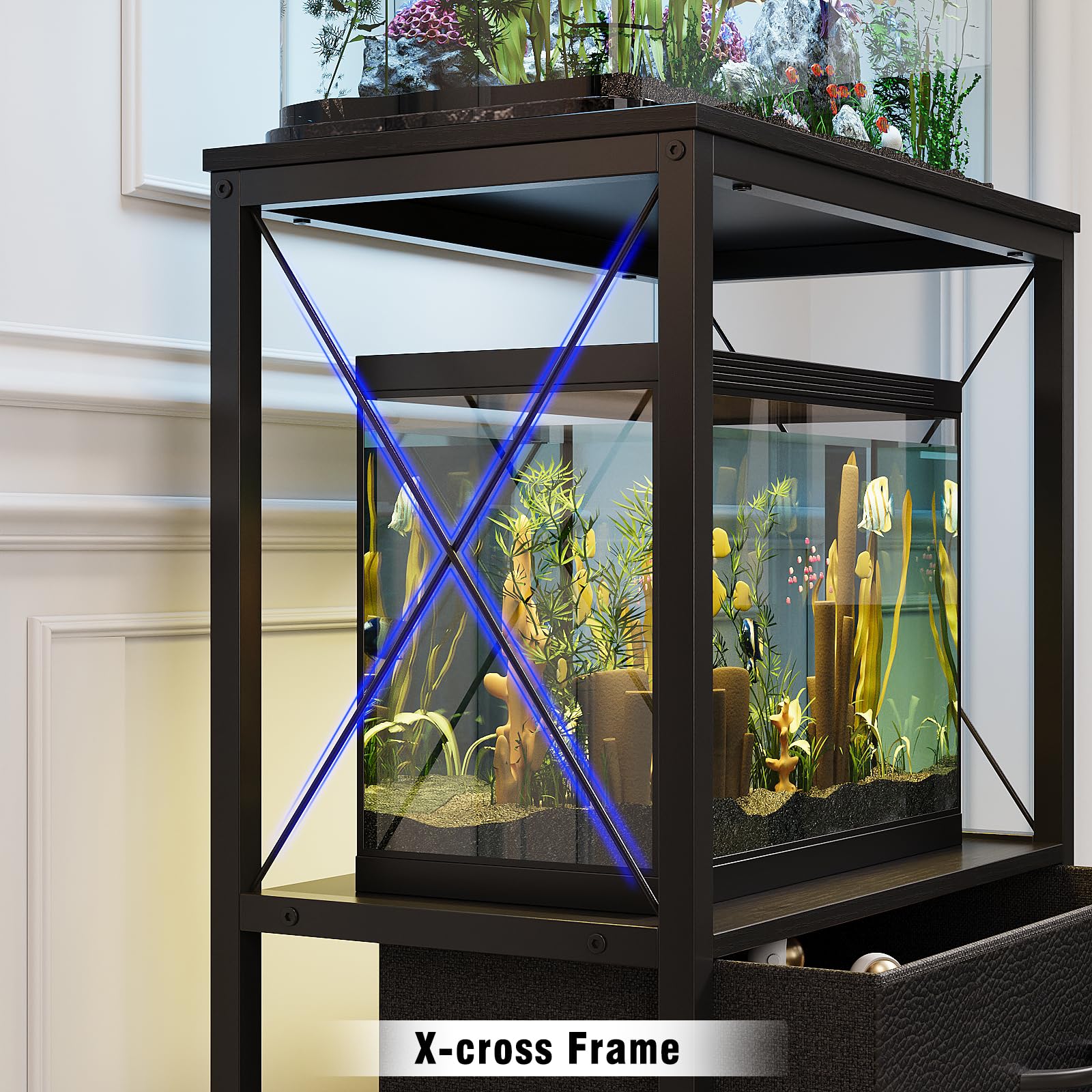 Welfuturer aquarium stand drawers open for easy tool access