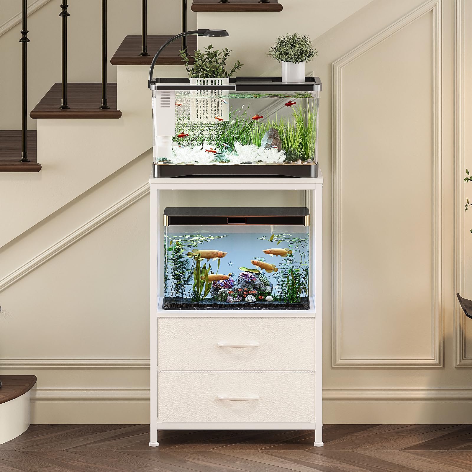 Welfuturer fish tank stand drawers; helps organize fish-keeping tools