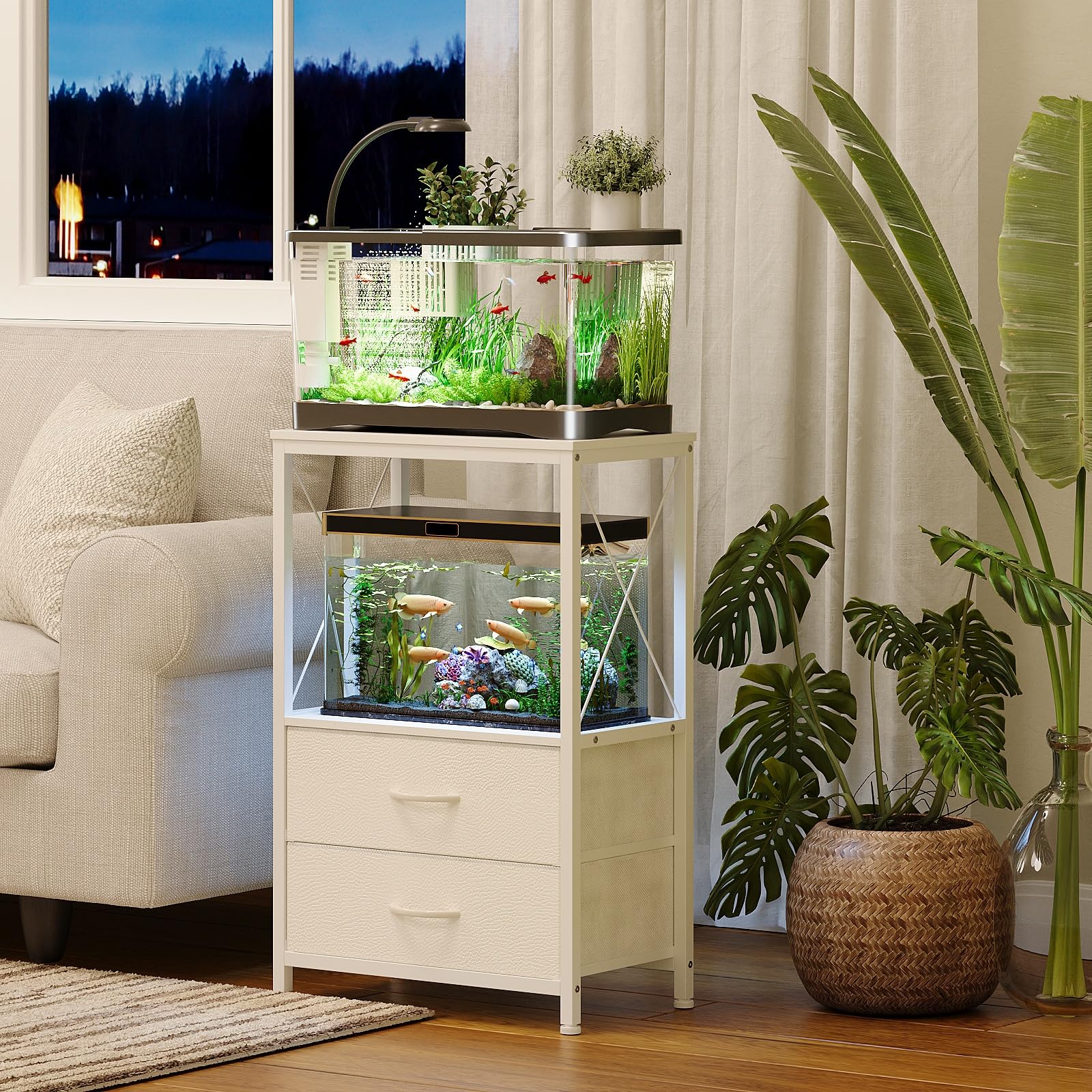 Welfuturer fish tank stand white finish blends with decor