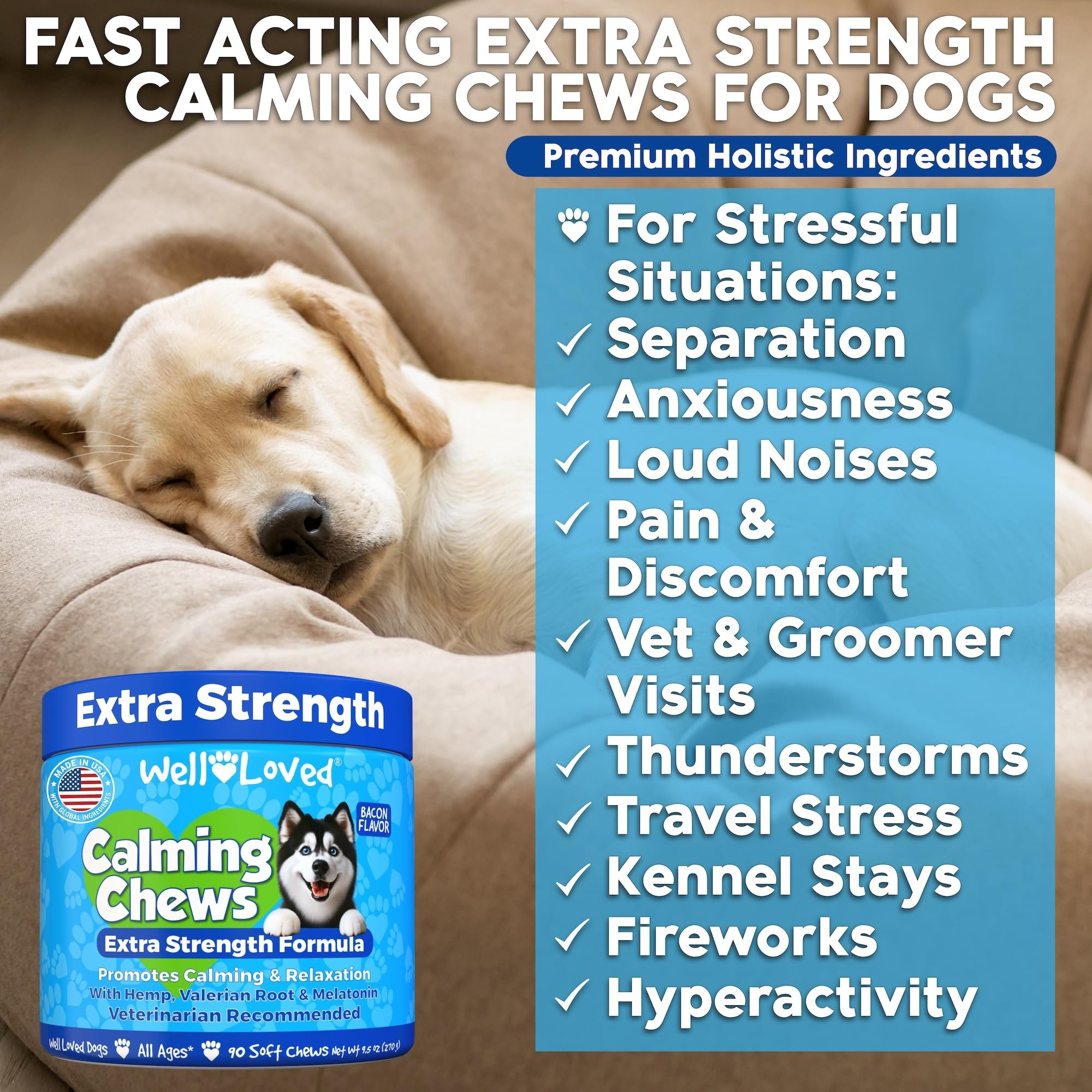 Well Loved Calming Chews bacon flavor appeals to dogs during calming routines