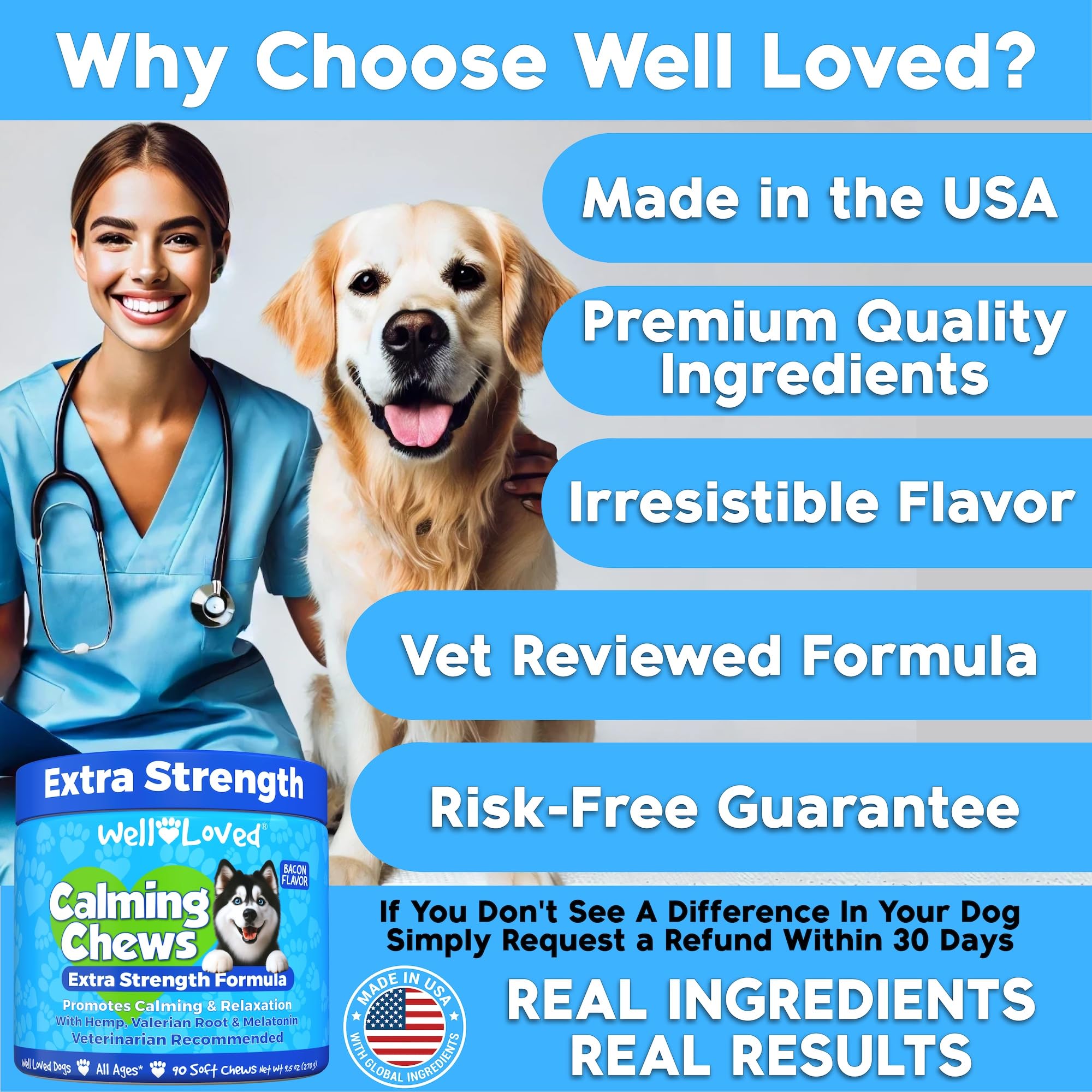 Well Loved Calming Chews vet-recommended seal signals trusted pet care