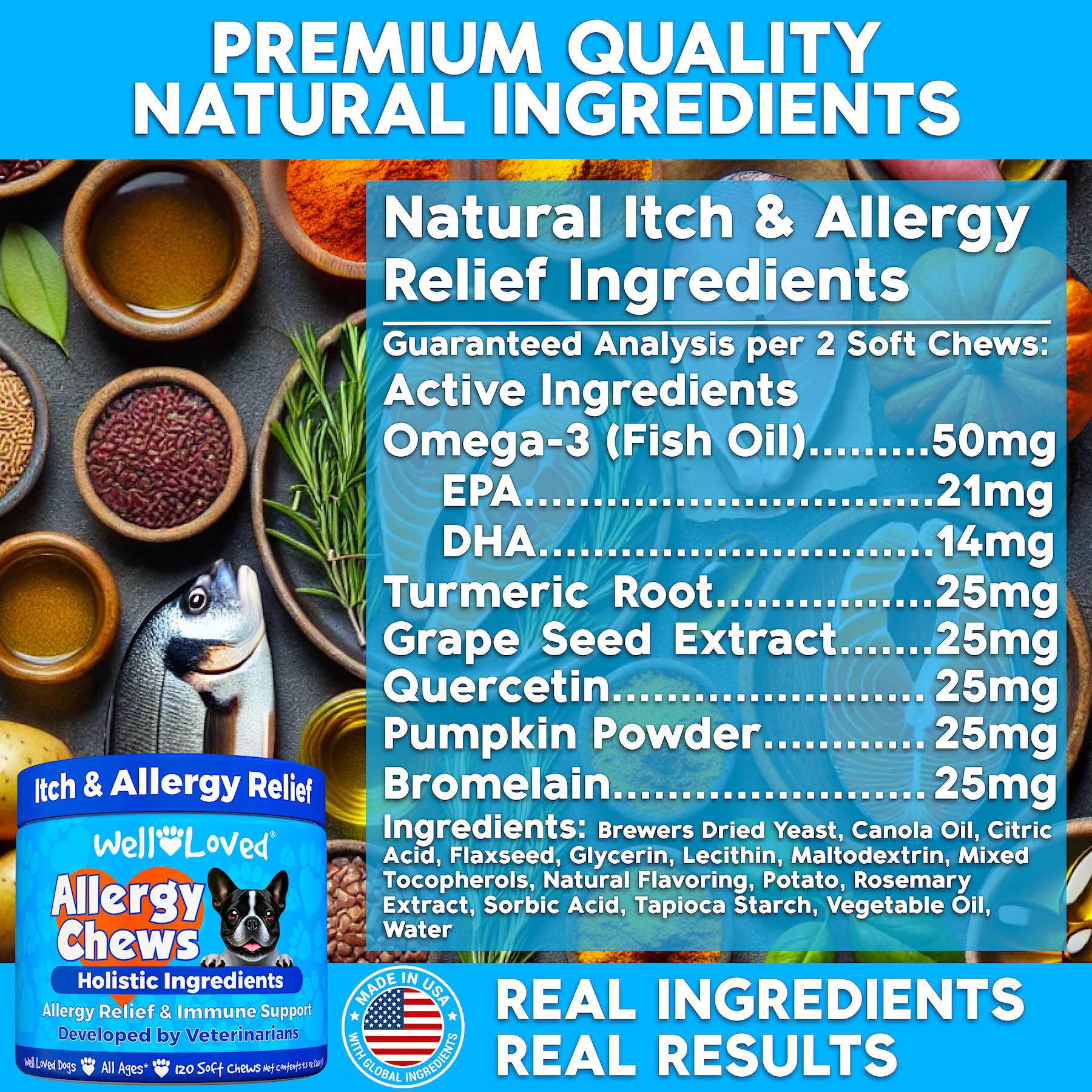 Well Loved omega 3 fish oil ingredient visual highlighting coat and skin support