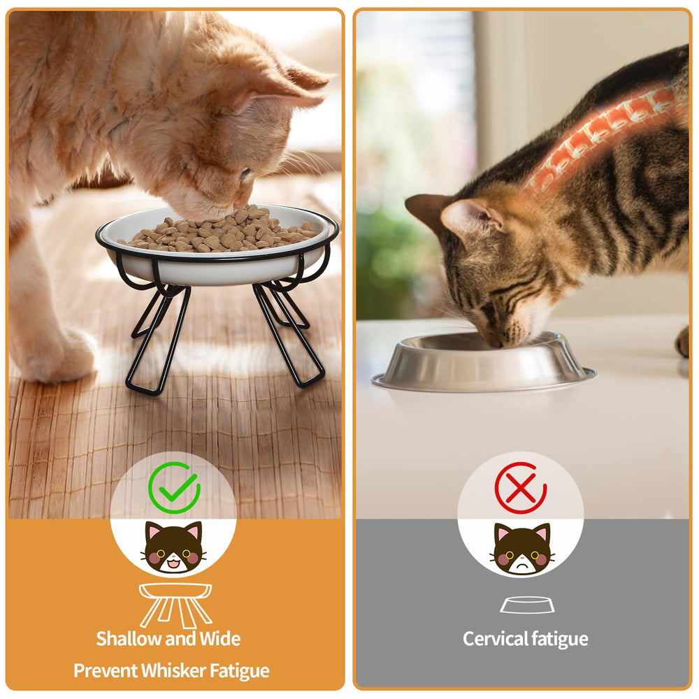 Wellbro cat dining set anti-vomiting design helps prevent overeating and mess.