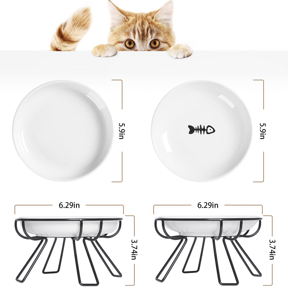 Wellbro cat dining set ceramic food bowl on stand for comfortable meals.