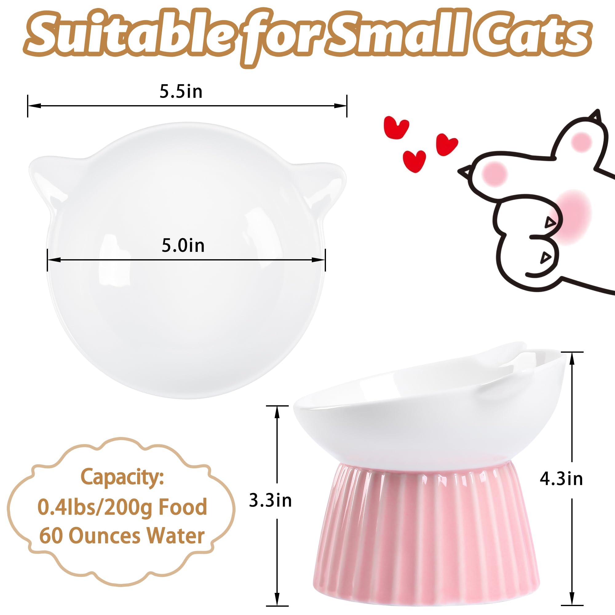 Wellbro ceramic raised cat bowl anti vomit design supports centered meals