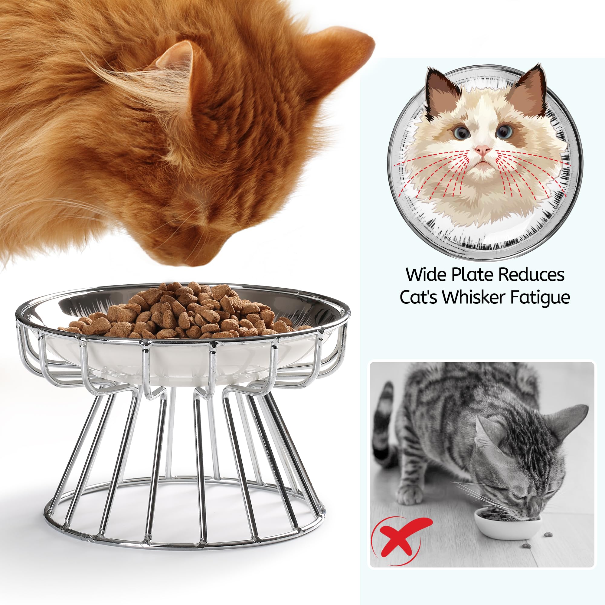 Wellbro cuenco cerámico blanco con soporte dorado para gato