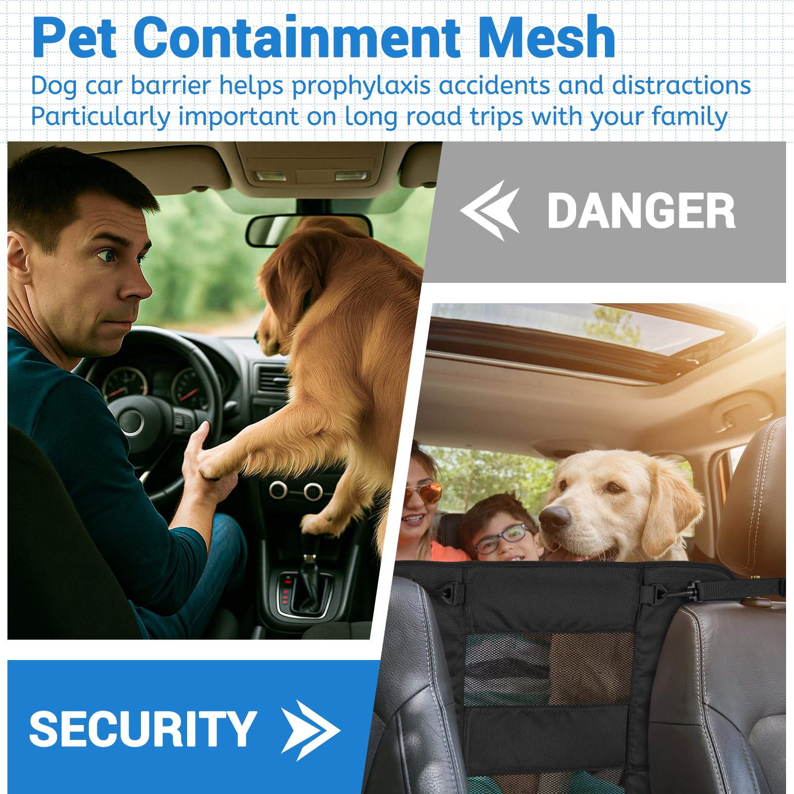 Wellbro dog car barrier material nylon features reinforced stitching for durability and easy cleaning.