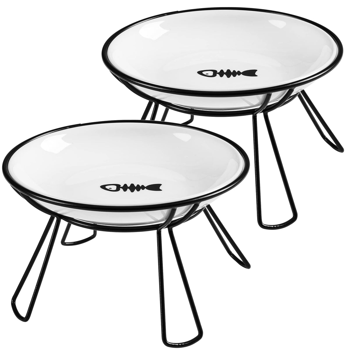 Wellbro elevated cat bowls on a gold stand reduce whisker contact and spills during meals