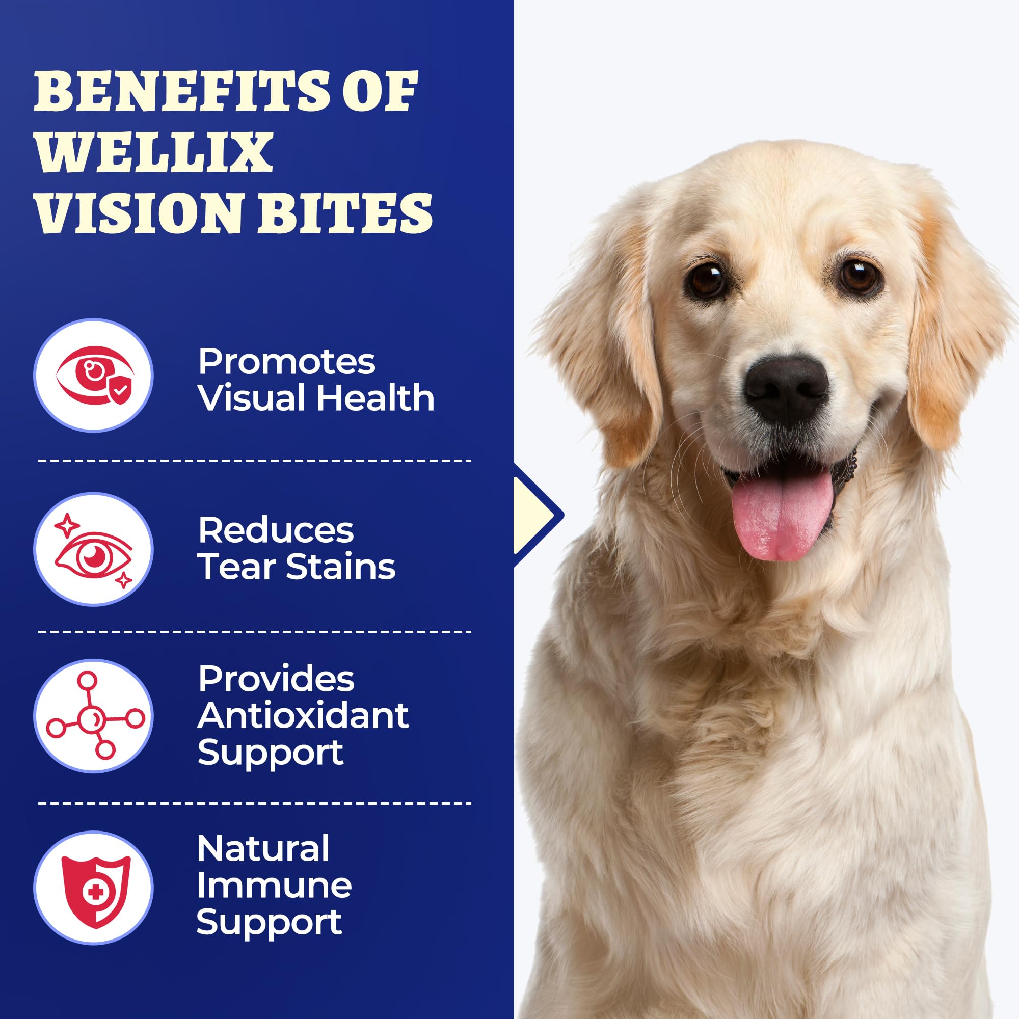 Wellix cranberry and taurine boost immune support and tear health in dogs.